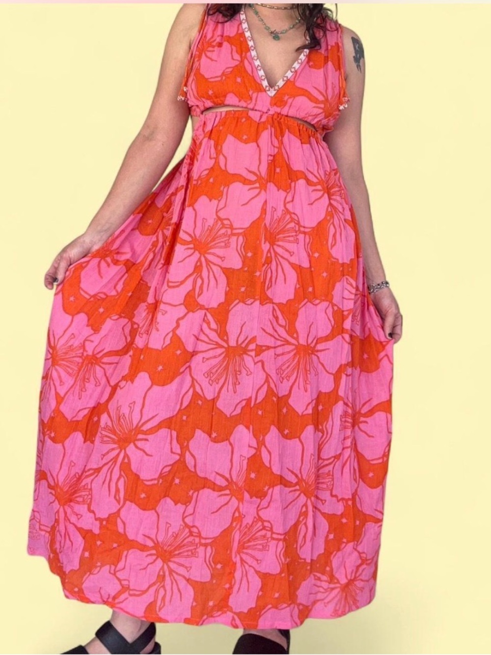 Vibrant Pink & Orange Floral Maxi Dress